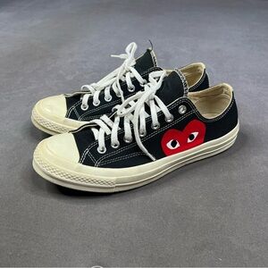 Converse Comme Des Garçon Black and White Kids Sneakers with Red Heart